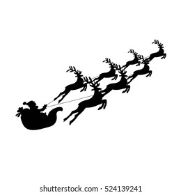 Santa Claus rides in a sleigh in harness on the reindeer. White background