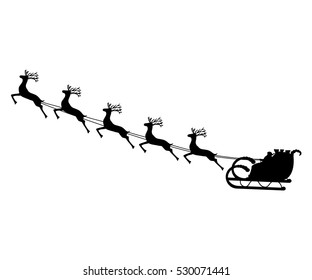 Santa Claus rides in a sleigh in harness on the reindeer vector.