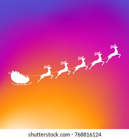 Santa Claus rides in a sleigh in harness on the reindeer
