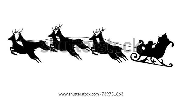 サンタクロースはトナカイに馬具をつけてそりに乗る シルエットのベクトル のベクター画像素材 ロイヤリティフリー