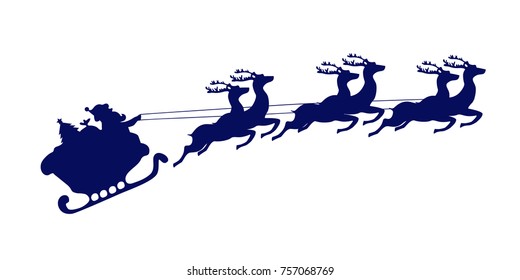 Santa Claus rides in a sleigh pulled by reindeer. Christmas icon