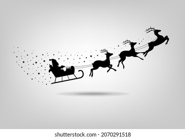 Santa Claus Rides Sleigh With Reindeer With Gradient Mesh, Vector Illustration