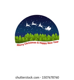 Santa Claus rides in a sleigh to wish Merry Christmas and Happy New Year. Santa Claus on the background of the forest.