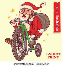 santa claus riding bicycle in christmas