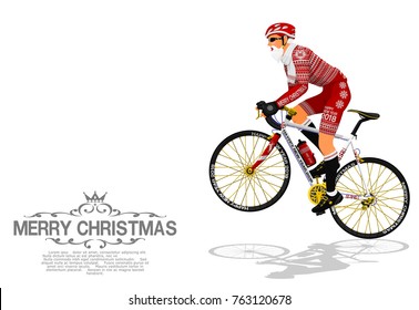 Santa Claus is riding the bicycle on transparent background

