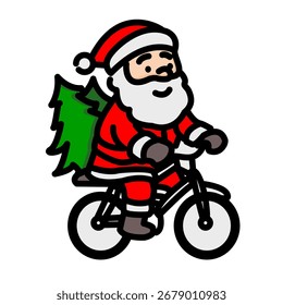 Santa Claus montando bicicleta con árbol
