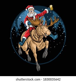 santa claus riding a christmas reindeer and singing. editable layers vector