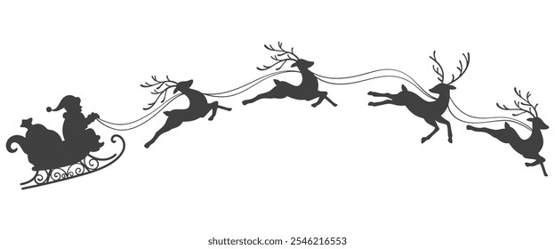 Santa claus riding deer sleigh silhouette vector eps