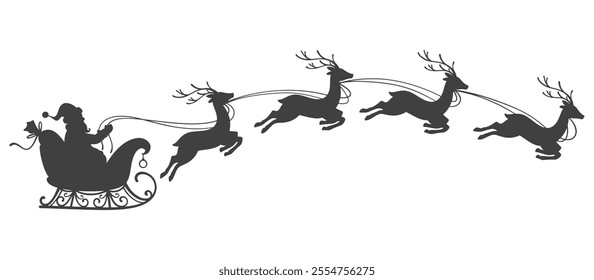 Santa claus riding deer sleigh silhouette vector eps