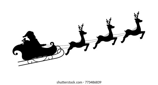 Santa Claus riding with his deers. Santa Claus Driving in a Sledge. Vector illustration.