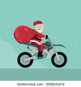 santa claus riding motorcycle delivering gifts