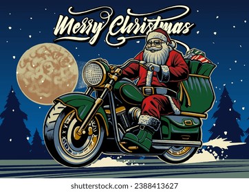 santa claus riding motorcycle illustration vector