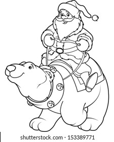 Santa Claus riding on the back of a friendly polar bear