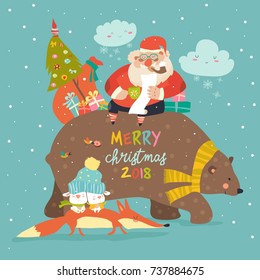 Santa Claus riding on the back of friendly bear