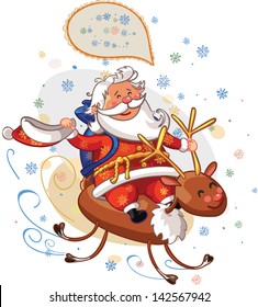 Santa Claus riding on deer Rudolph