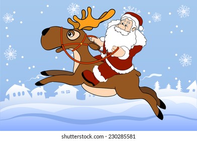 Santa Claus riding on the reindeer
