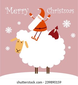 Santa Claus riding on the sheep illustration