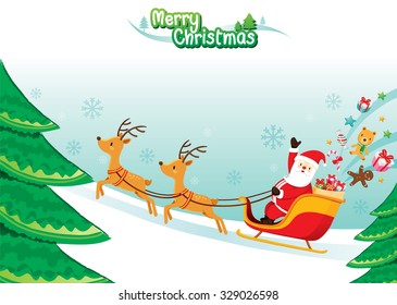 Santa Claus Riding On Sleigh, Merry Christmas, Xmas, Happy New Year, Objects, Animals, Festive, Celebrations