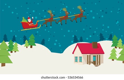 Santa Claus Riding On Sleigh flat vector