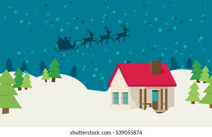 Santa Claus Riding On Sleigh flat vector