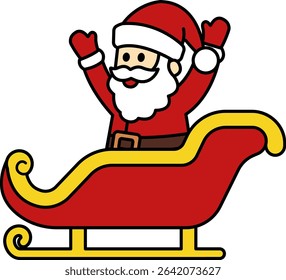 A Santa Claus riding a red sled