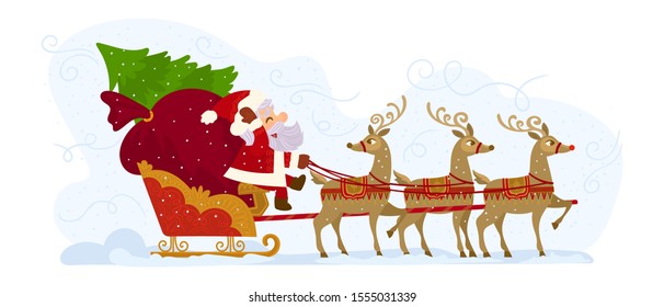 Santa Claus riding a reindeer sleigh 