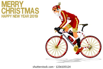Santa Claus is riding the road bike on transparent background