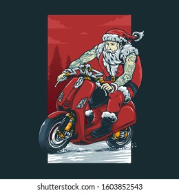 Santa claus riding scooter vector illustration