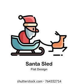 Santa claus riding sled flat vector Illustration