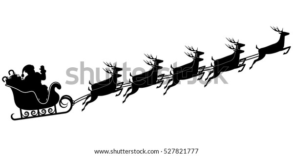 贈り物でいっぱいのそりに乗るサンタクロース 9匹のトナカイ シルエット ベクターイラスト のベクター画像素材 ロイヤリティフリー