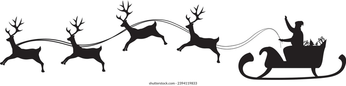 Santa Claus riding in a sleigh with reindeer