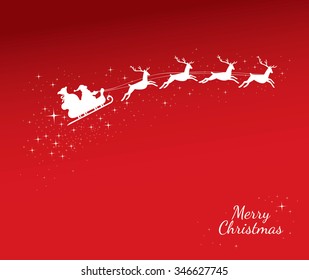 Santa Claus riding in a sleigh with reindeer 