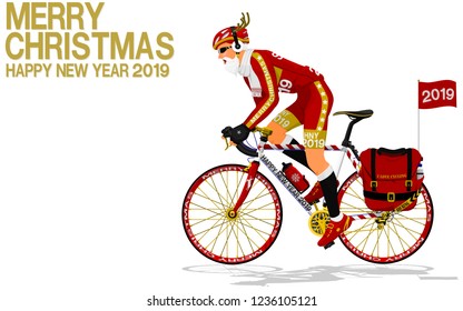 Santa Claus is riding the touring bike on transparent background