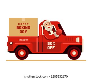 Santa claus riding truck happy boxing day vector illustration