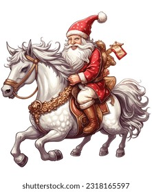 Santa Claus montando un unicornio sobre fondo blanco 