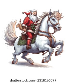 Santa Claus montando un unicornio sobre fondo blanco 