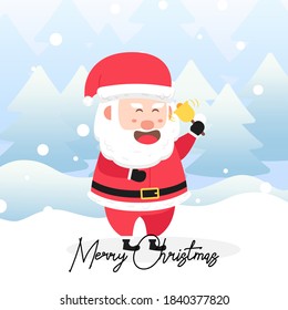 Santa Claus ring a bell with scene winter landscape.Cute Christmas Character