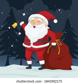 santa claus suena la campana con bolsa de regalo