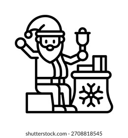 Icono de estilo lineal de campana de anillamiento de Santa Claus,
