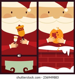 Santa Claus rings the bell and eats cookies illustration