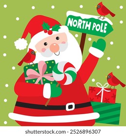 Santa Claus and Robin Bird For Christmas Card or Bag design