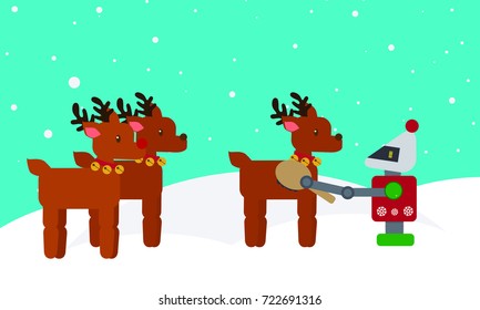 Santa Claus Robot combing hair for Reindeers. Personal household robot futuristic concept illustration vector.