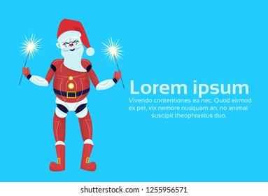 santa claus robot posing merry christmas happy new year holiday concept flat