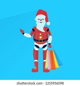 santa claus robot posing merry christmas happy new year holiday concept flat