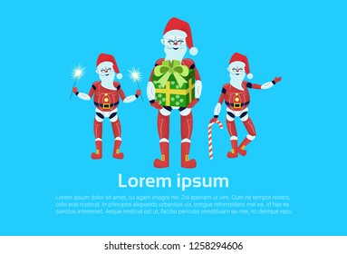 santa claus robot posing merry christmas happy new year holiday concept flat