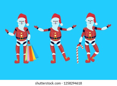 santa claus robot posing merry christmas happy new year holiday concept flat