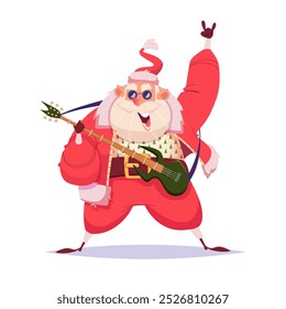 Santa Claus Rock Star. Santa holds an electric guitar and plays and sings.