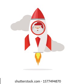 santa claus with a rocket flat design