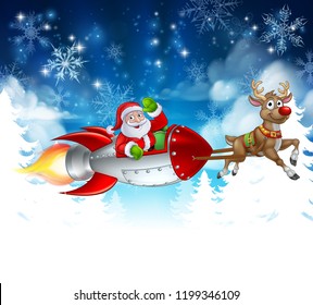 Santa Claus Rocket Sleigh Pulled By Stock Vector (Royalty Free