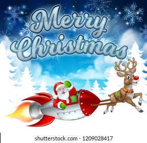 Santa Claus Rocket Sleigh Pulled By Stock Vector (Royalty Free) 1209028417